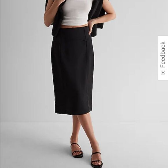 Super High Waisted Satin Seamed Midi Skirt - Picture 2 of 7